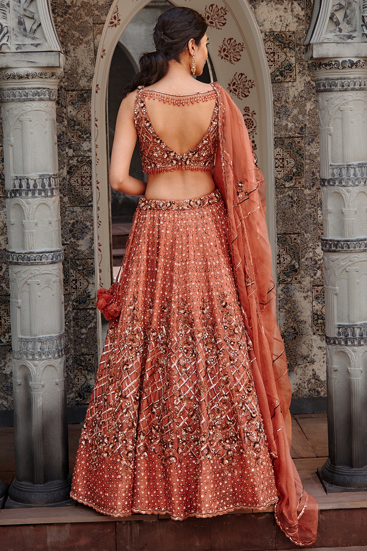 Buy Orange Silk Hand Embroidered Crystals V Floral Bridal Lehenga Set For  Women by Adaara Couture Online at Aza Fashions.