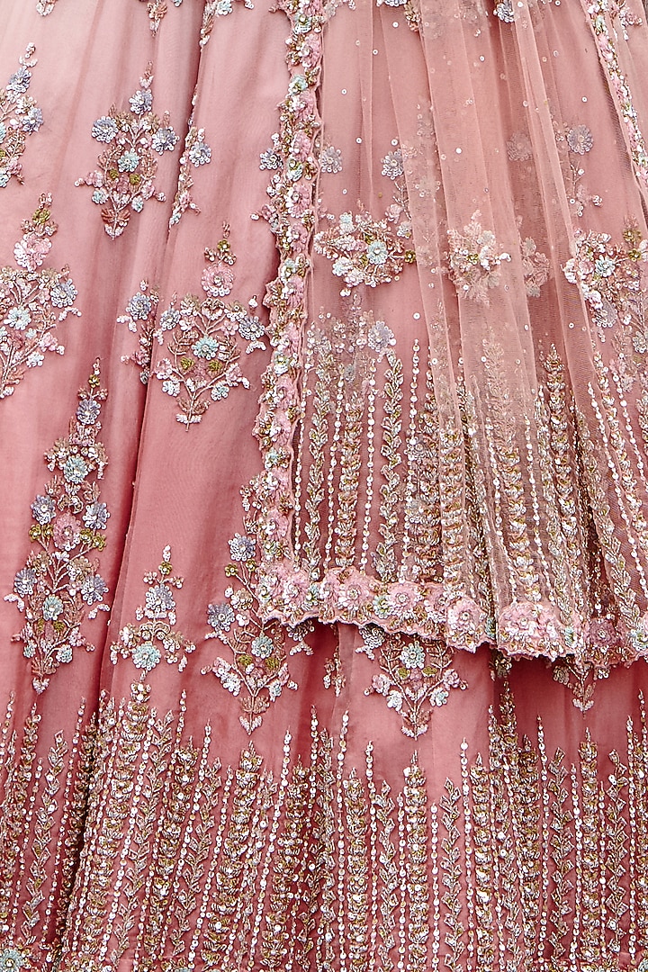 Rose Pink Ombre Dyed Organza Sequins Embroidered Bridal Lehenga Set by NITIKA GUJRAL at Pernia's Pop Up Shop