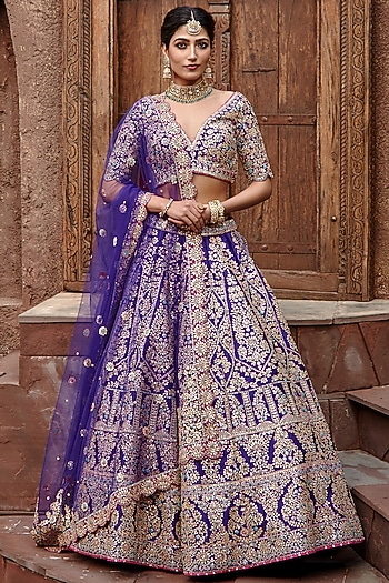 Purple Tafetta Gota Patti Embroidered Bridal Lehenga Set by NITIKA GUJRAL at Pernia's Pop Up Shop