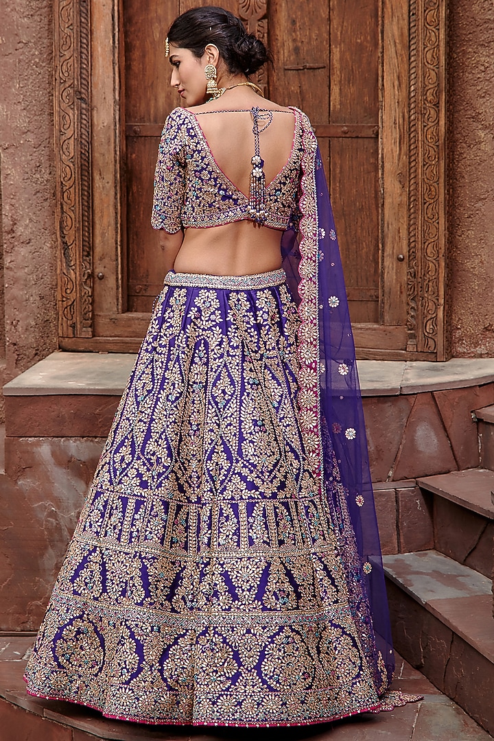 Purple Tafetta Gota Patti Embroidered Bridal Lehenga Set by NITIKA GUJRAL at Pernia's Pop Up Shop