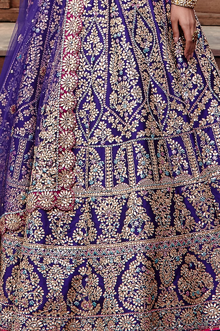 Purple Tafetta Gota Patti Embroidered Bridal Lehenga Set by NITIKA GUJRAL at Pernia's Pop Up Shop