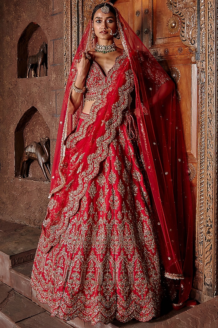 Cardinal Red Raw Silk Zari Embroidered Lehenga Set Design By Nitika Gujral At Pernias Pop Up 6842