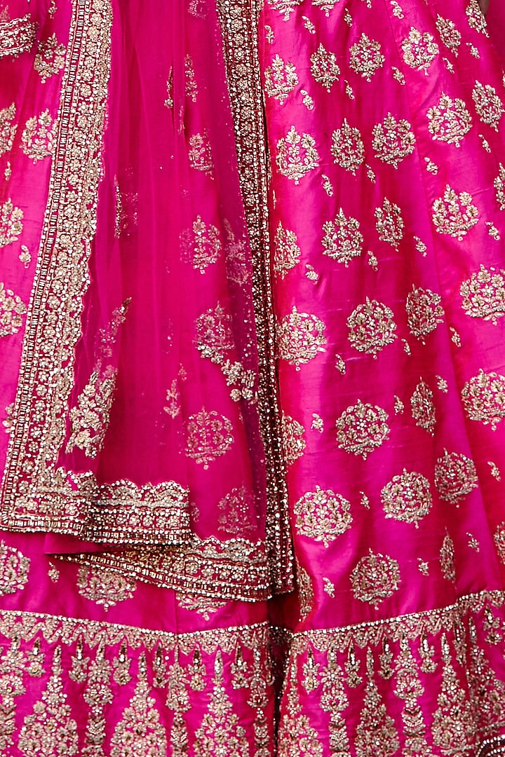 Fuchsia Pink Raw Silk Zari Embroidered Bridal Lehenga Set by NITIKA GUJRAL at Pernia's Pop Up Shop