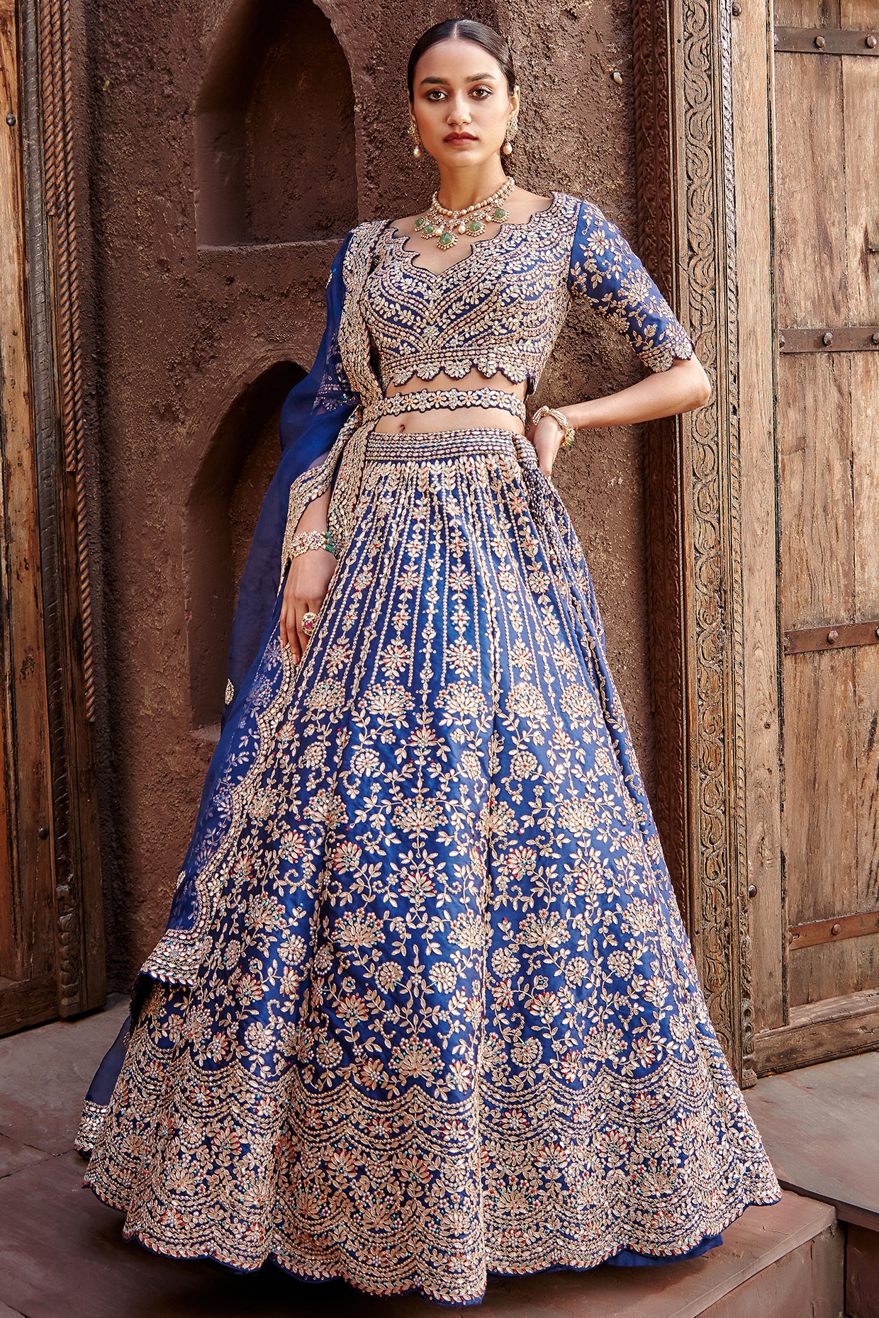 Midnight Blue Taffeta Sequins Embroidered Lehenga Set Design by NITIKA  GUJRAL at Pernia's Pop Up Shop 2024