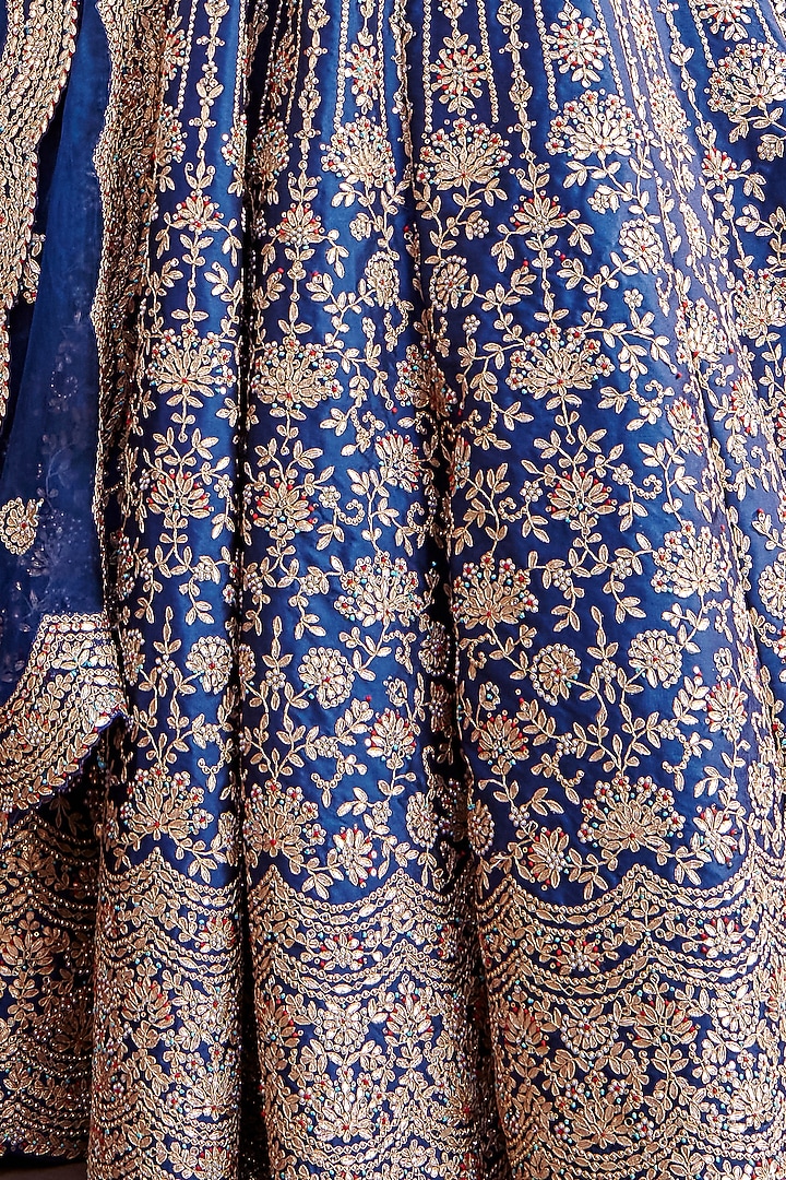 Midnight Blue Taffeta Gota Embroidered Bridal Lehenga Set by NITIKA GUJRAL at Pernia's Pop Up Shop