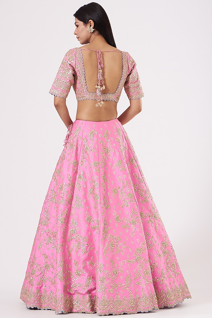 Pink Taffeta Beads Embellished Bridal Lehenga Set by NITIKA GUJRAL at Pernia's Pop Up Shop
