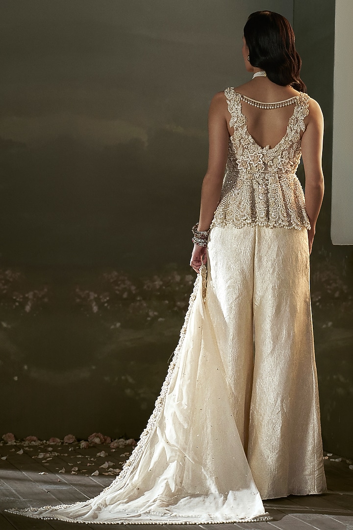 Cream Crinkle Organza Bridal Sharara Set by NITIKA GUJRAL at Pernia's Pop Up Shop