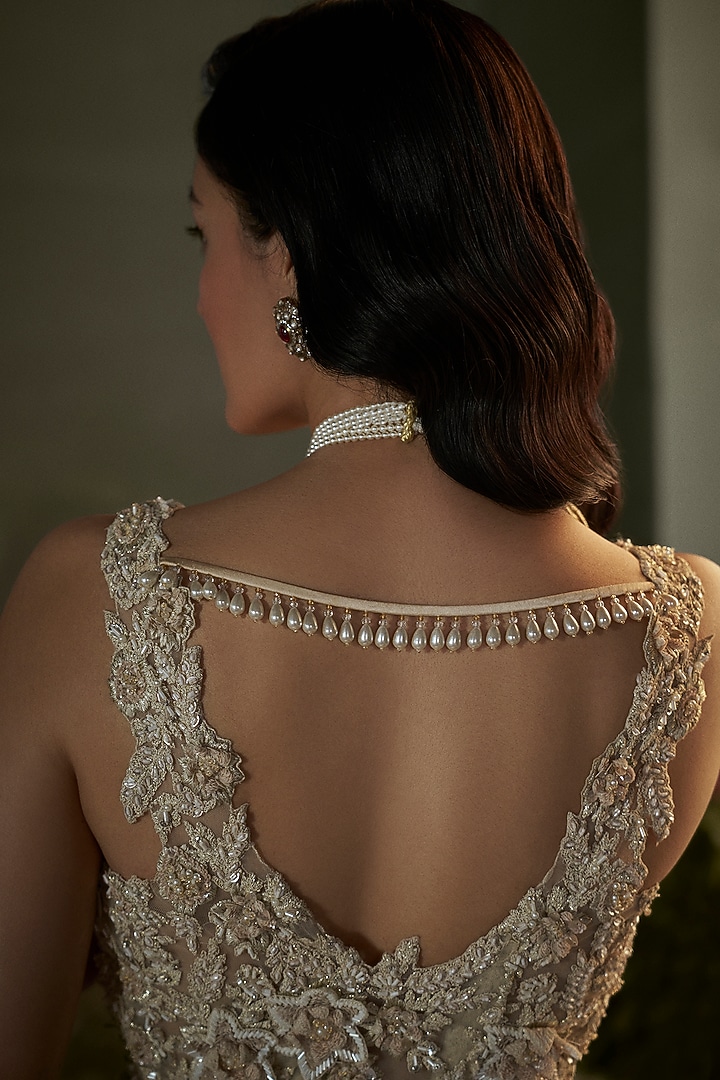 Cream Crinkle Organza Bridal Sharara Set by NITIKA GUJRAL at Pernia's Pop Up Shop