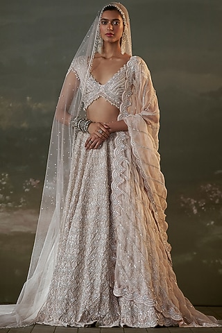 Blush Pink Satin Organza Resham Embroidered Lehenga Set by NITIKA GUJRAL