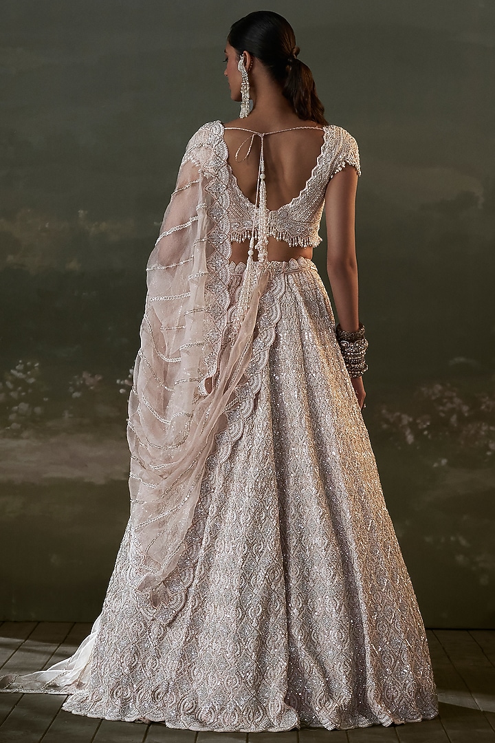 Blush Pink Satin Organza Resham Embroidered Bridal Lehenga Set by NITIKA GUJRAL at Pernia's Pop Up Shop