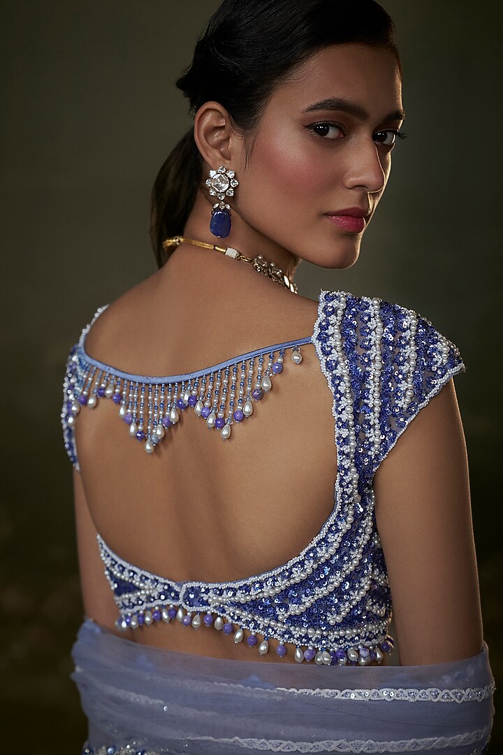 Ink Blue Net & Satin Sequins Embroidered Bridal Lehenga Set by NITIKA GUJRAL at Pernia's Pop Up Shop
