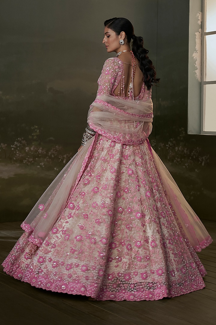 Blush Pink Net & Satin Sequins Embroidered Bridal Lehenga Set by NITIKA GUJRAL at Pernia's Pop Up Shop