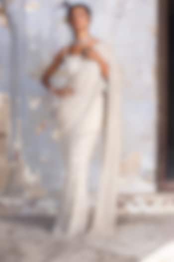 Beige Shimmer Georgette Reception Saree Set by NITIKA GUJRAL at Pernia's Pop Up Shop