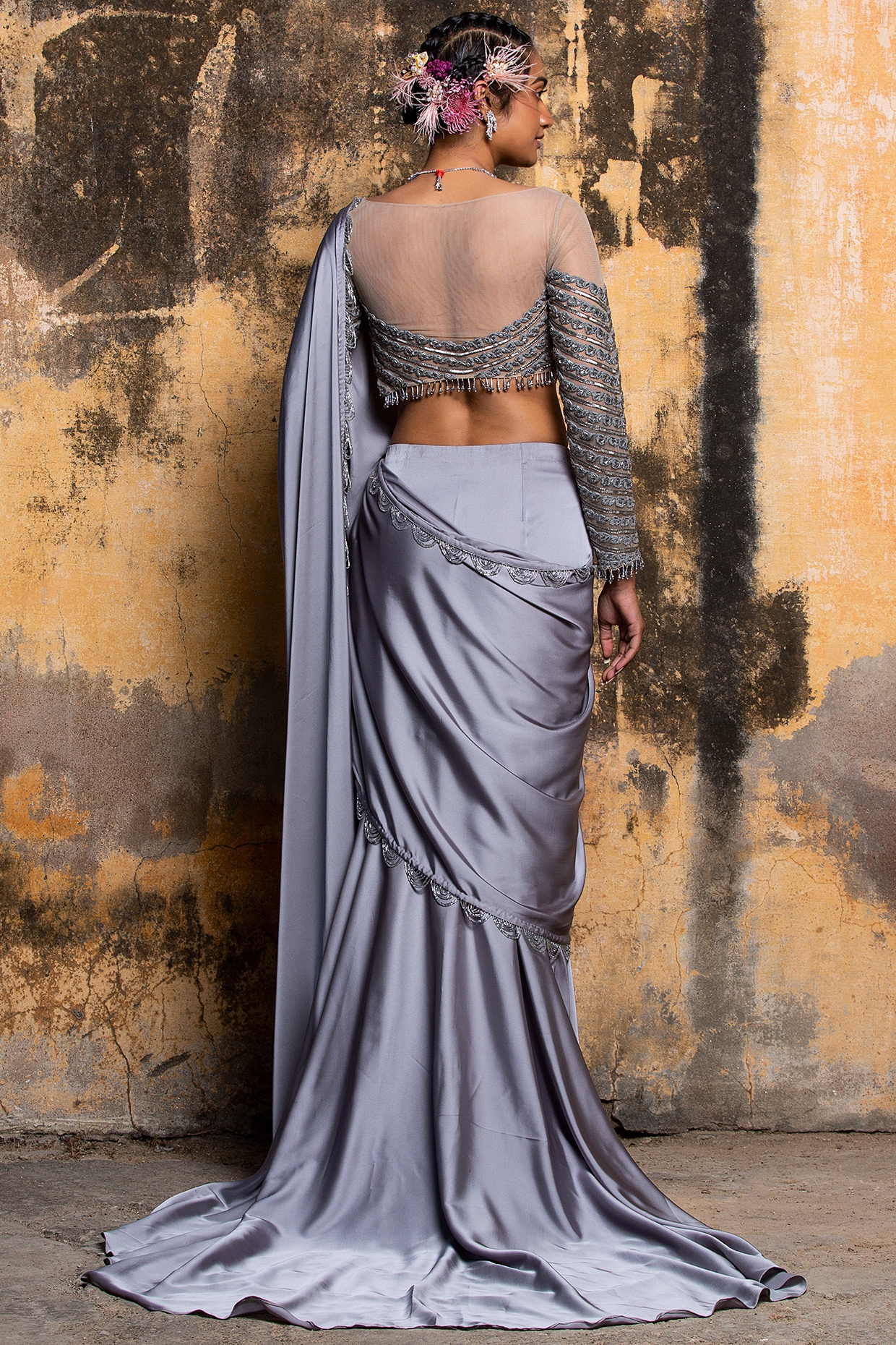 Black and Grey - Satin Silk - Sarees: Shop online Sarees