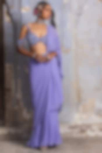 Lilac Georgette Draped Saree Set by NITIKA GUJRAL