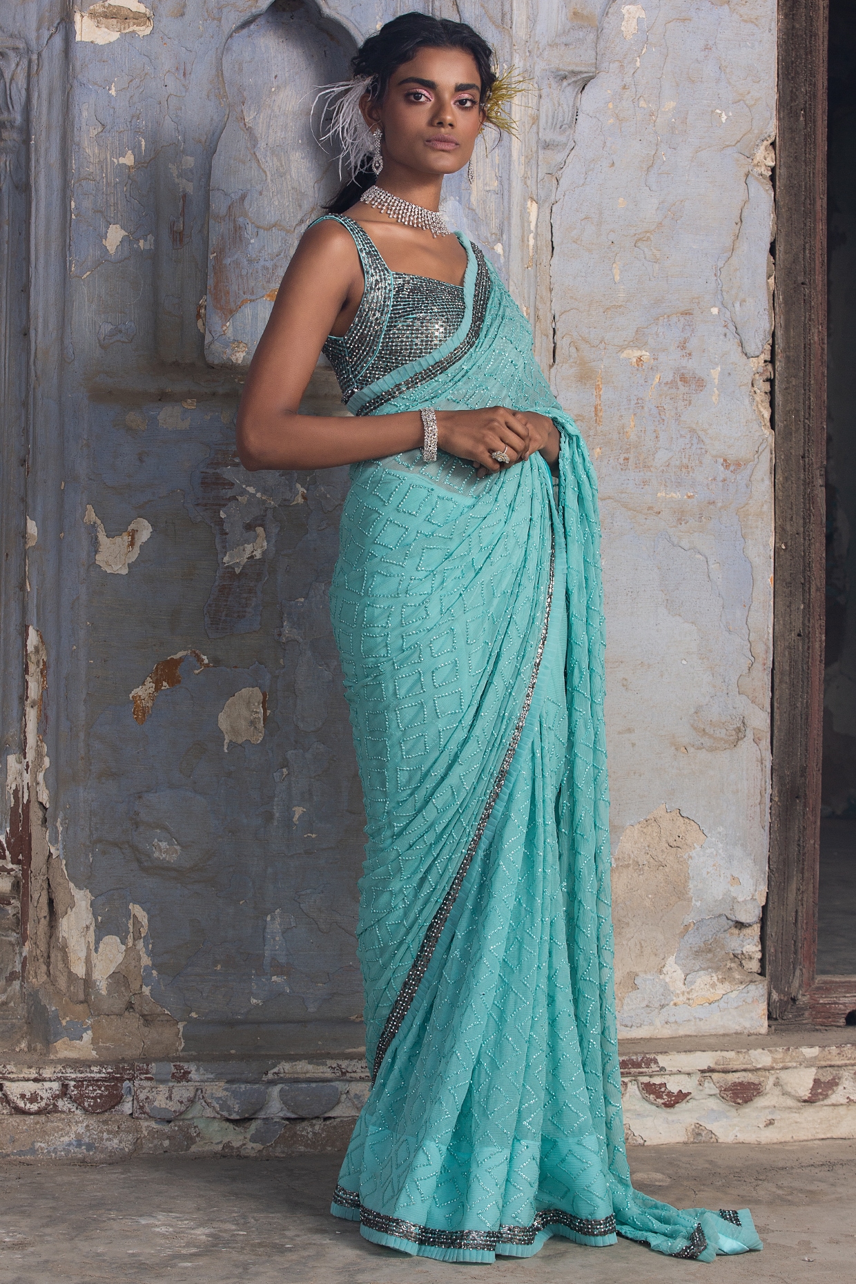 New design fancy sequinsh work chiffon sareee - AMYRAA - 4276276