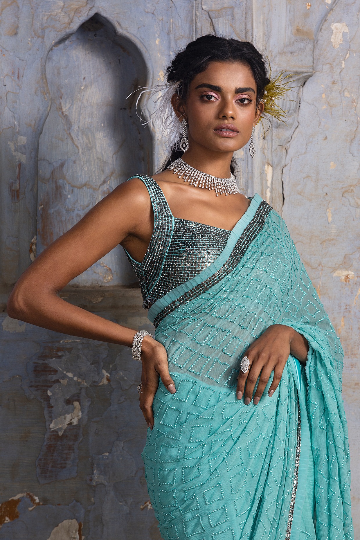 Tamannaah looks beautiful in a blue saree by Devnaagri! | Fashionworldhub