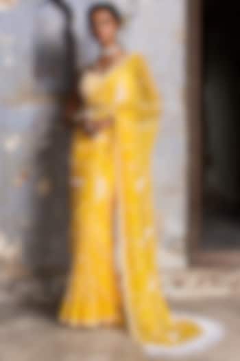 Yellow Chiffon Saree Set by NITIKA GUJRAL