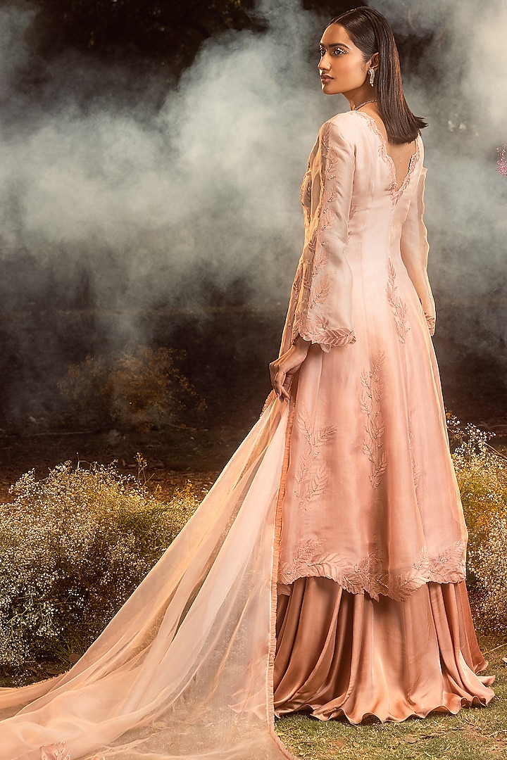 Tea Rose Pure Organza Tonal Beads Embroidered Jacket Set by NITIKA GUJRAL at Pernia's Pop Up Shop