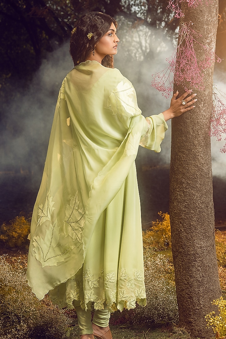 Green Pure Georgette Wedding Anarkali Set by NITIKA GUJRAL at Pernia's Pop Up Shop