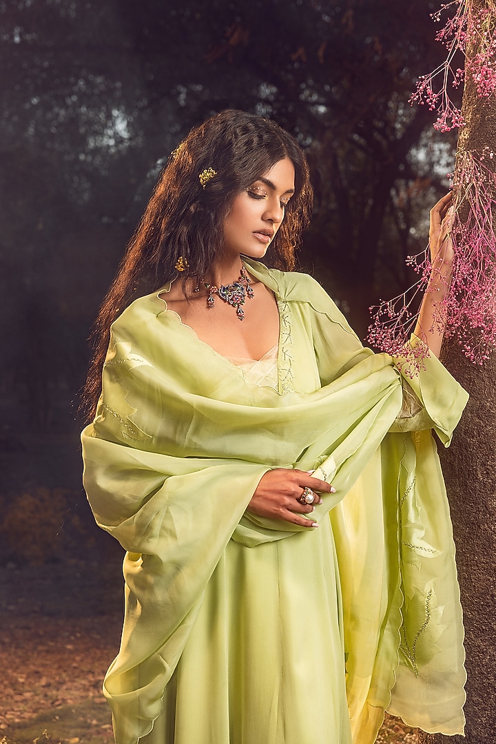 Green Pure Georgette Wedding Anarkali Set by NITIKA GUJRAL at Pernia's Pop Up Shop