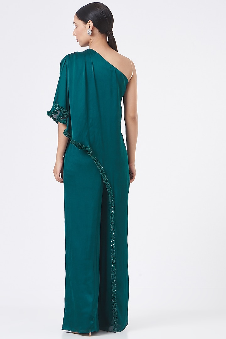 Cobalt Blue Satin Jumpsuit With Cape by NITIKA GUJRAL at Pernia's Pop Up Shop