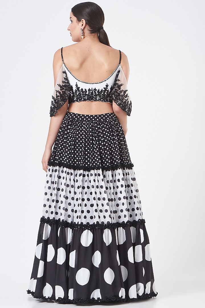 Black & White Georgette Polka Printed Wedding Lehenga Set by NITIKA GUJRAL at Pernia's Pop Up Shop