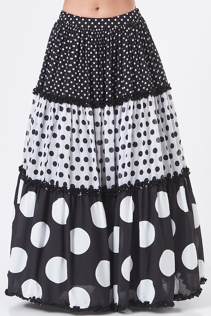 Black & White Georgette Polka Printed Wedding Lehenga Set by NITIKA GUJRAL at Pernia's Pop Up Shop
