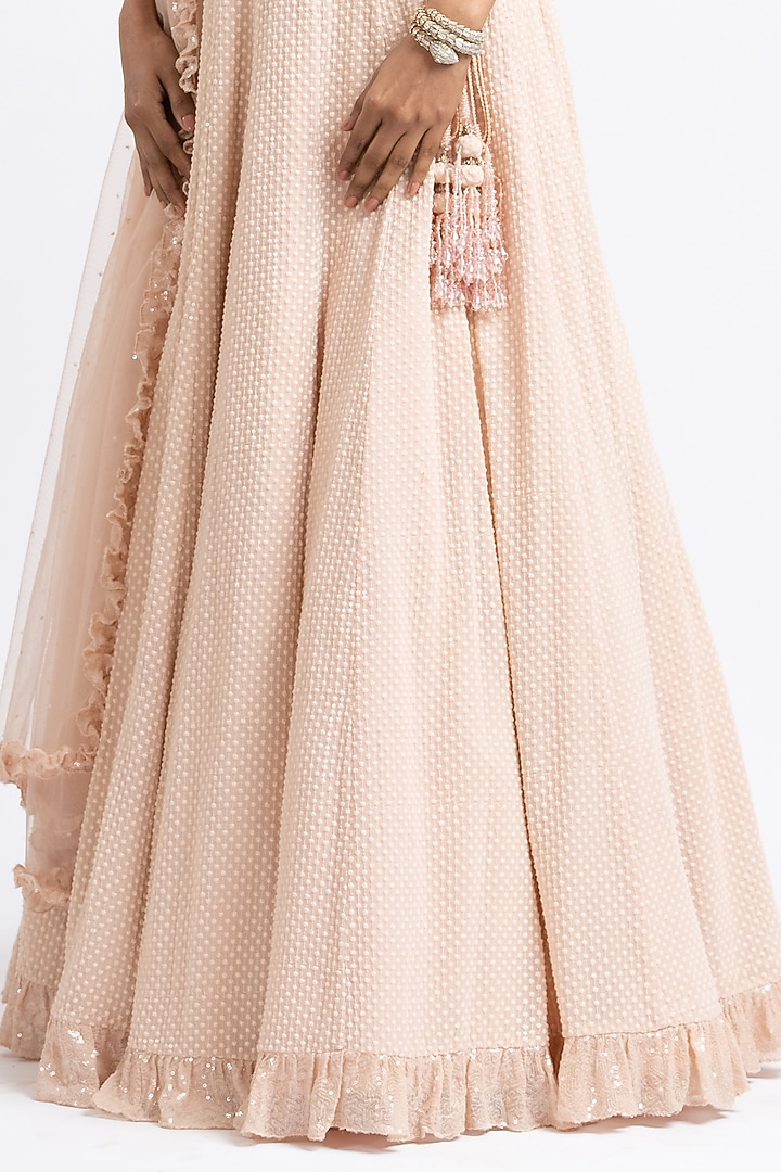 Blush Pink Georgette Resham Embroidered Wedding Lehenga Set by NITIKA GUJRAL at Pernia's Pop Up Shop