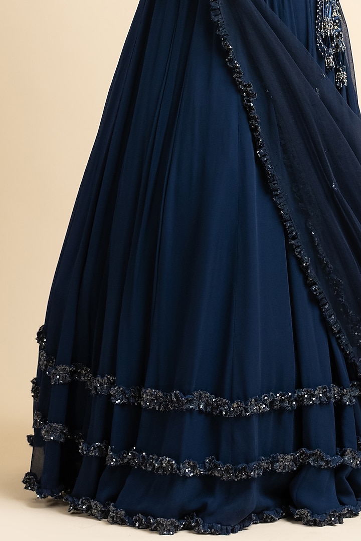 Navy Blue Georgette Wedding Lehenga Set by NITIKA GUJRAL at Pernia's Pop Up Shop