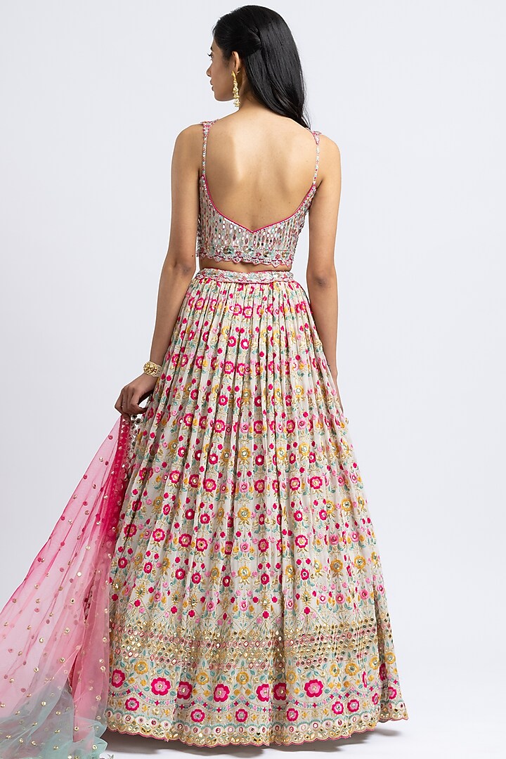 Ivory Georgette Embroidered Wedding Lehenga Set by NITIKA GUJRAL at Pernia's Pop Up Shop