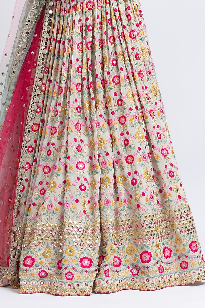 Ivory Georgette Embroidered Wedding Lehenga Set by NITIKA GUJRAL at Pernia's Pop Up Shop
