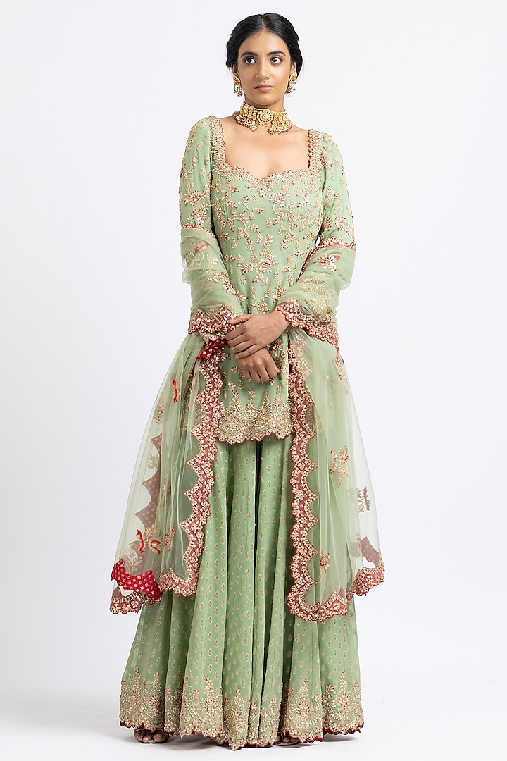 Jade Green Georgette Sharara Set by NITIKA GUJRAL