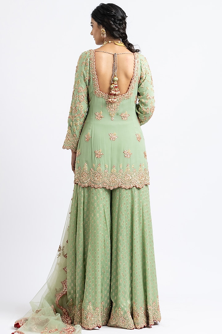Jade Green Georgette Bridal Sharara Set by NITIKA GUJRAL at Pernia's Pop Up Shop