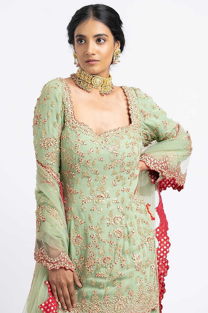 Jade Green Georgette Bridal Sharara Set by NITIKA GUJRAL at Pernia's Pop Up Shop
