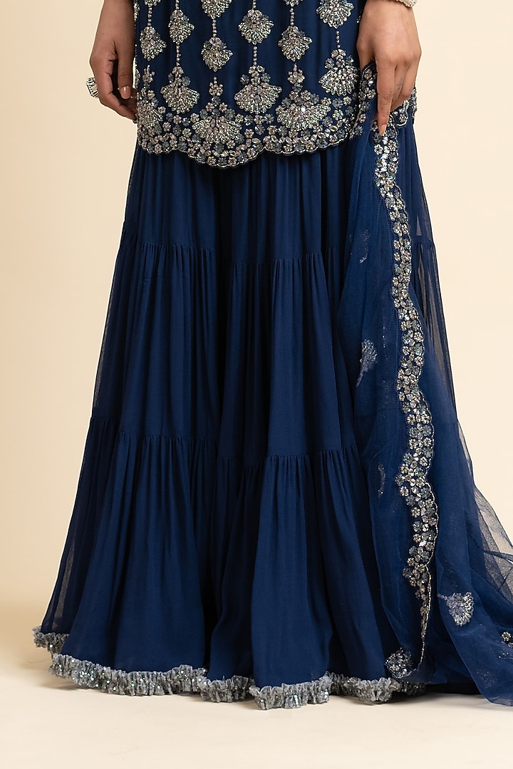 Navy Blue Georgette Wedding Sharara Set by NITIKA GUJRAL at Pernia's Pop Up Shop