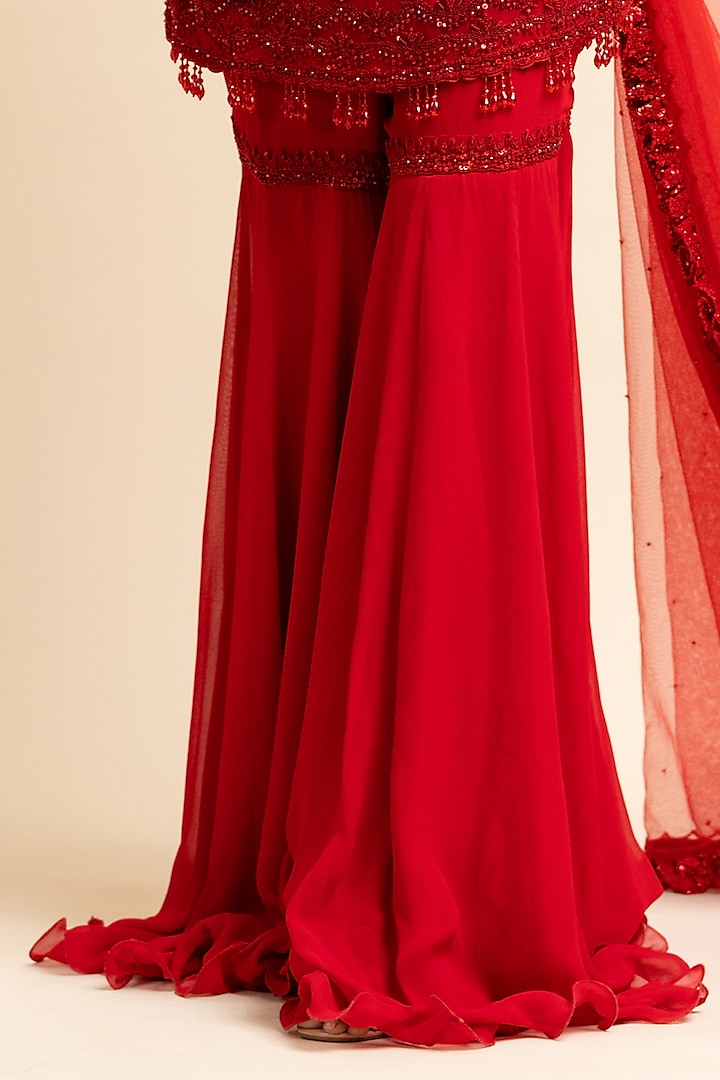 Dark Red Georgette Gharara Set by NITIKA GUJRAL at Pernia's Pop Up Shop