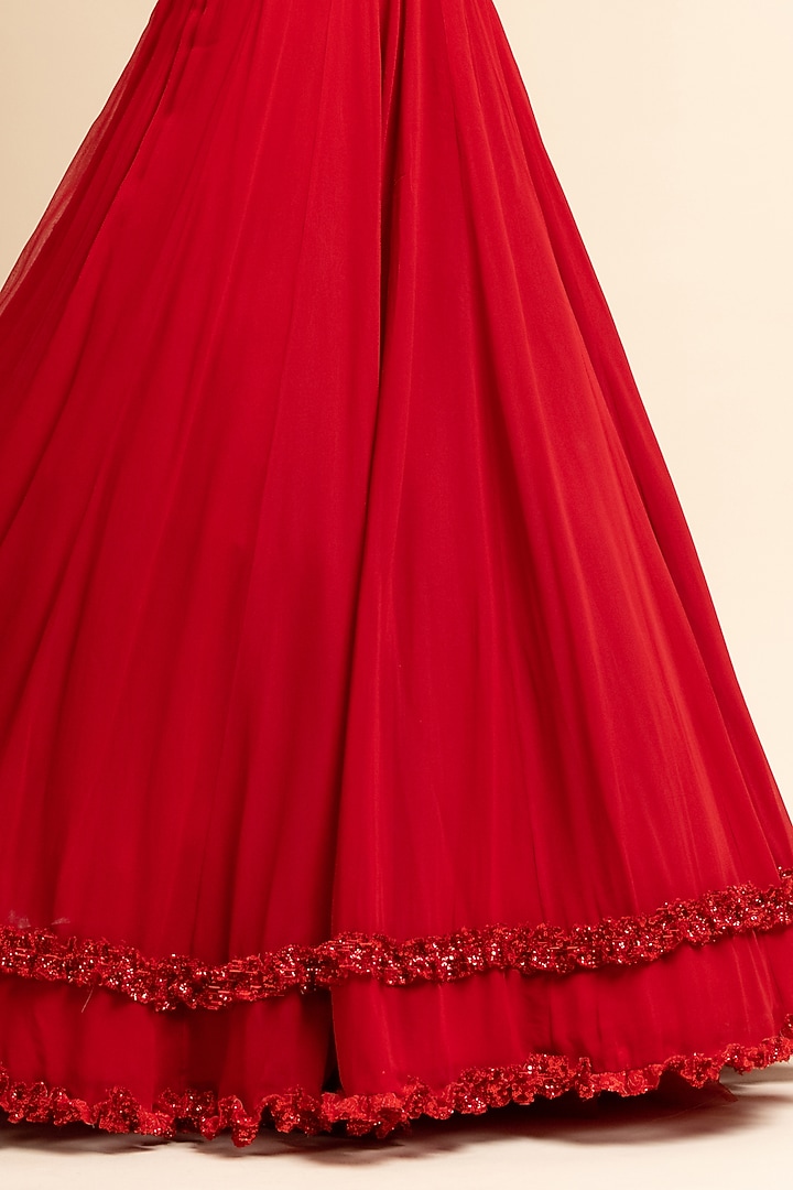 Dark Red Georgette Wedding Lehenga Set by NITIKA GUJRAL at Pernia's Pop Up Shop