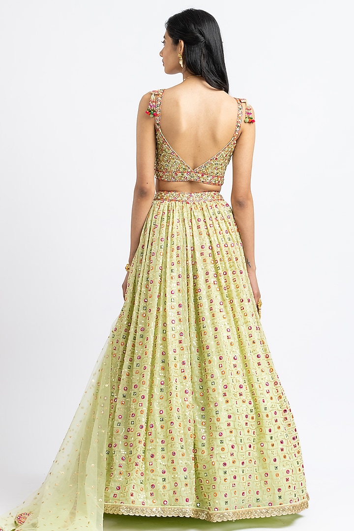 Mehendi Green Georgette Wedding Lehenga Set by NITIKA GUJRAL at Pernia's Pop Up Shop