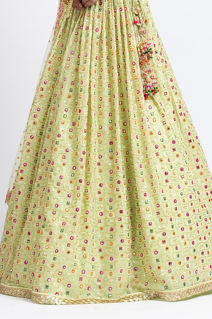 Mehendi Green Georgette Wedding Lehenga Set by NITIKA GUJRAL at Pernia's Pop Up Shop