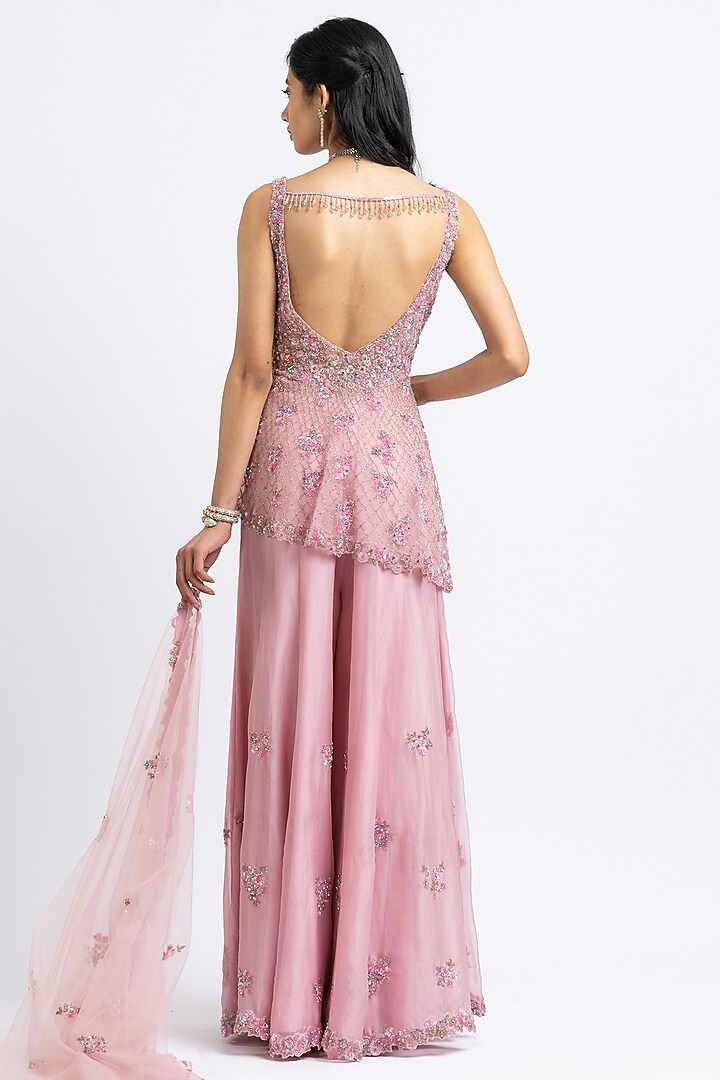 Rose Pink Organza Bridal Sharara Set by NITIKA GUJRAL at Pernia's Pop Up Shop