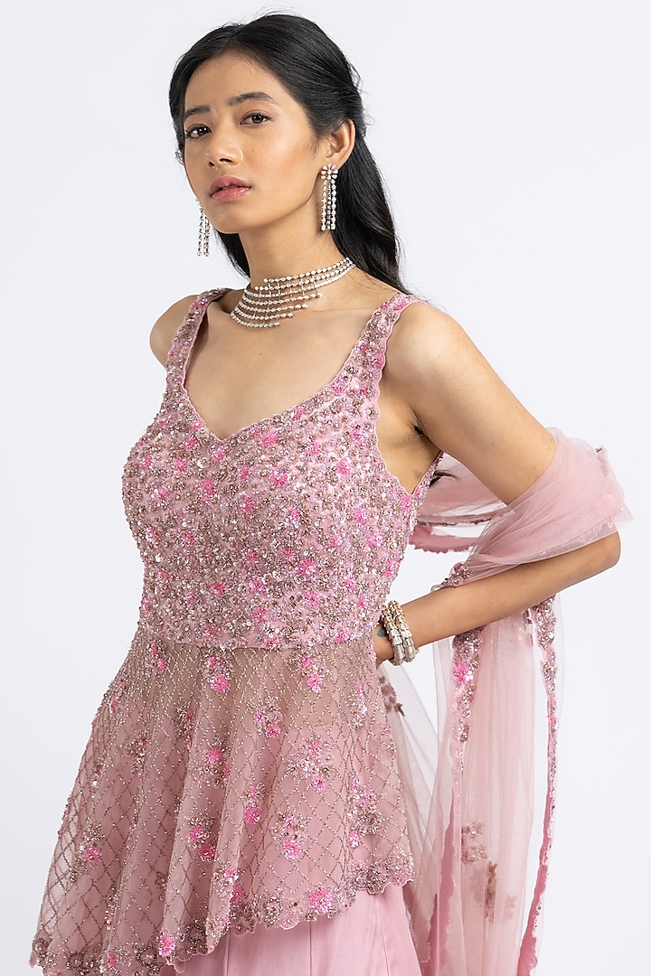 Rose Pink Organza Bridal Sharara Set by NITIKA GUJRAL at Pernia's Pop Up Shop