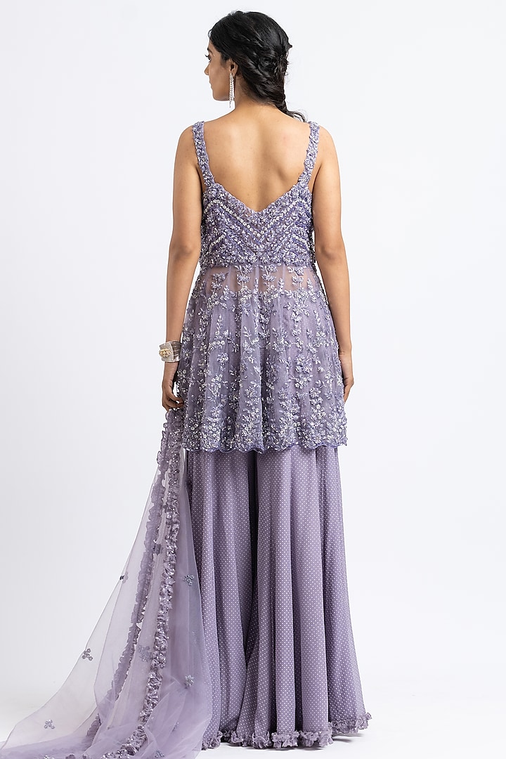 Lilac Georgette Mukaish Bridal Sharara Set by NITIKA GUJRAL at Pernia's Pop Up Shop