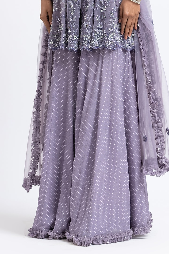 Lilac Georgette Mukaish Bridal Sharara Set by NITIKA GUJRAL at Pernia's Pop Up Shop