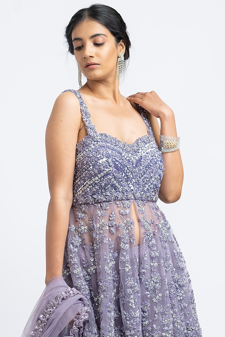 Lilac Georgette Mukaish Bridal Sharara Set by NITIKA GUJRAL at Pernia's Pop Up Shop