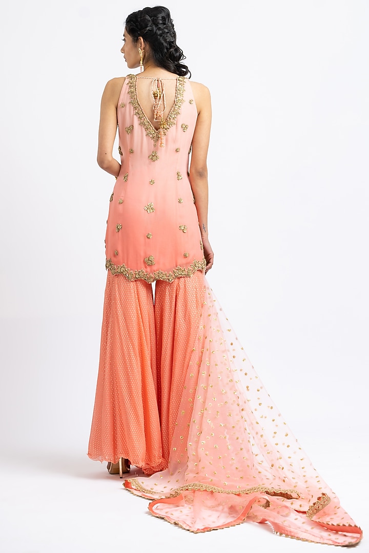 Coral Mukaish Gharara Set by NITIKA GUJRAL at Pernia's Pop Up Shop