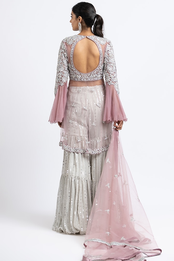 Lavender Muskaish Georgette Embroidered Gharara Set by NITIKA GUJRAL at Pernia's Pop Up Shop