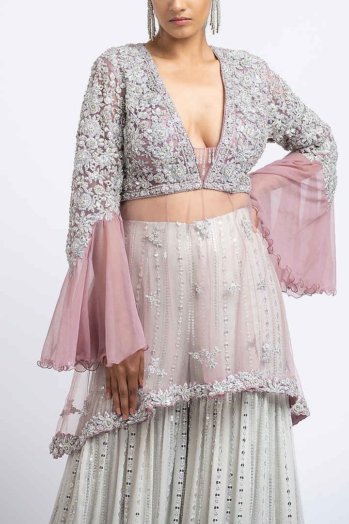 Lavender Muskaish Georgette Embroidered Gharara Set by NITIKA GUJRAL at Pernia's Pop Up Shop