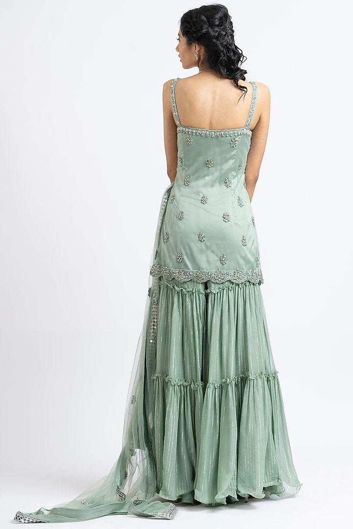 Jade Green Georgette Layered Wedding Sharara Set by NITIKA GUJRAL at Pernia's Pop Up Shop
