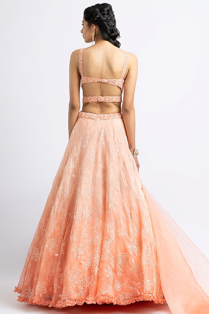 Orange Organza Bead Embroidered Wedding Lehenga Set by NITIKA GUJRAL at Pernia's Pop Up Shop